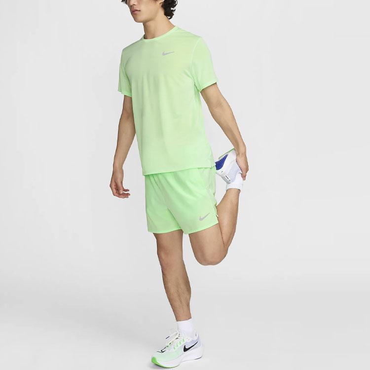 Nike Dri-FIT Miler Solid Color Logo Reflective Design Crew Neck Short Sleeve T-Shirt Men Tops Steam-Green DX0875-376