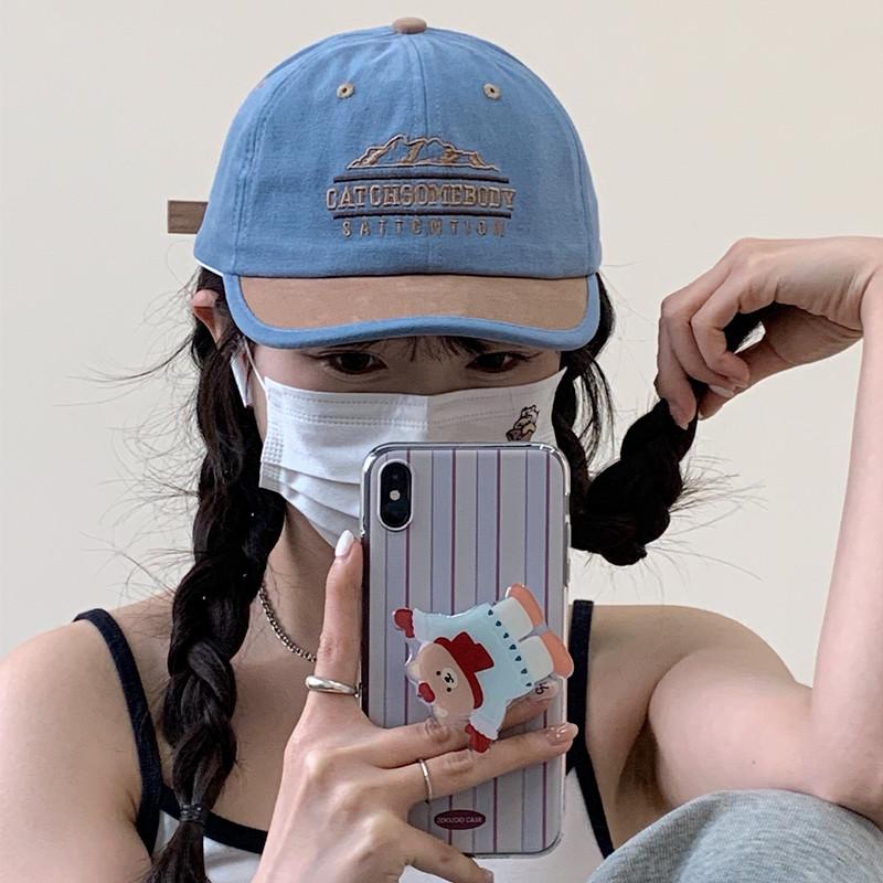 Niche color matching embroidery short brim cap female face small sunshade baseball cap parent-child