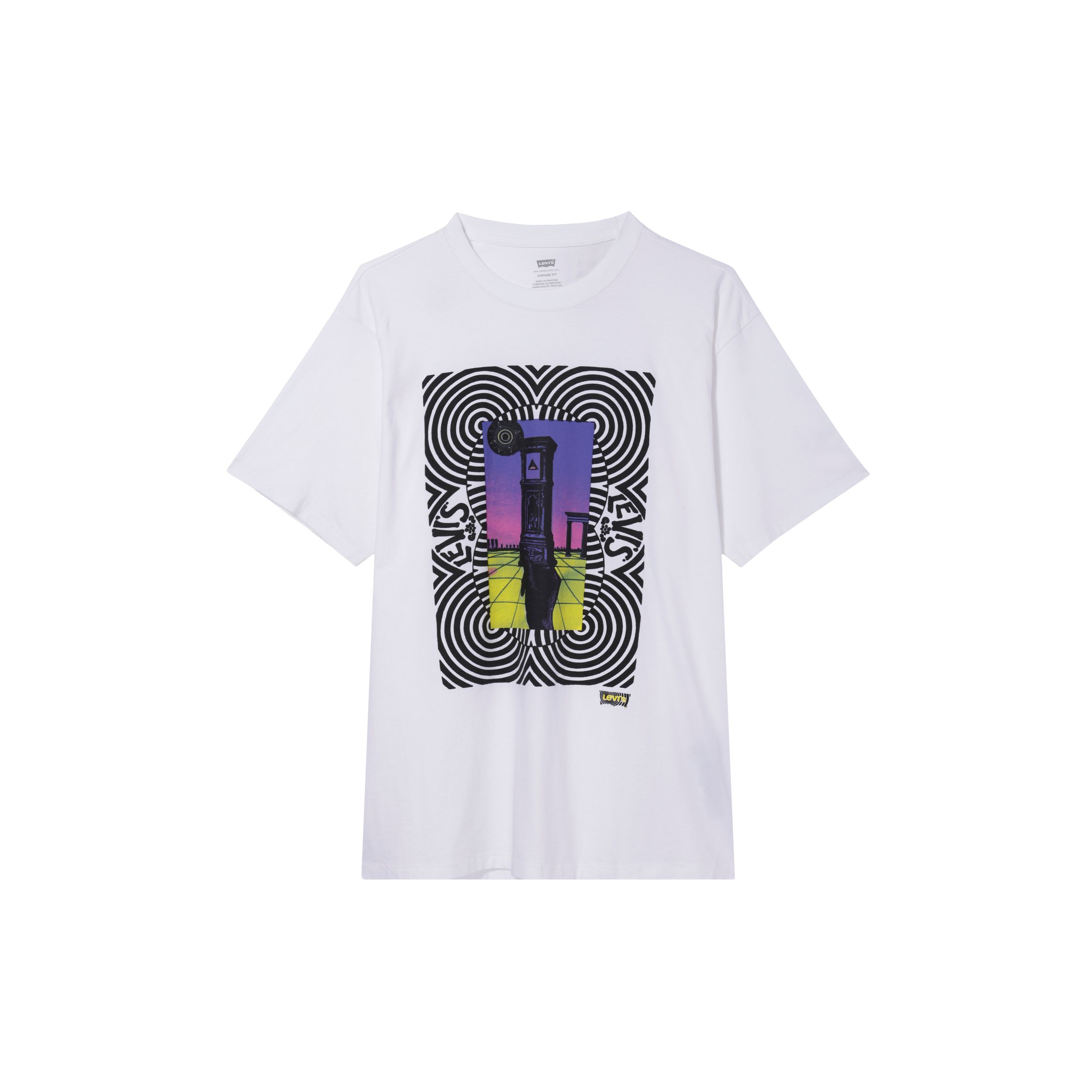 

Мужская футболка с коротким рукавом и круглым вырезом Levis с принтом здания, топы, белая 87373-0079 S
