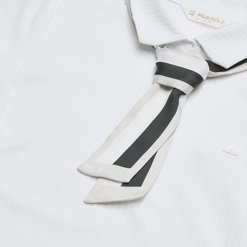 FILA Golf Series Casual Business Clean Fresh Non-Deforming Inner Layer With Scarf Knitted Long Sleeve Polo Shirt Women tops Jade-White A11W545201FWT