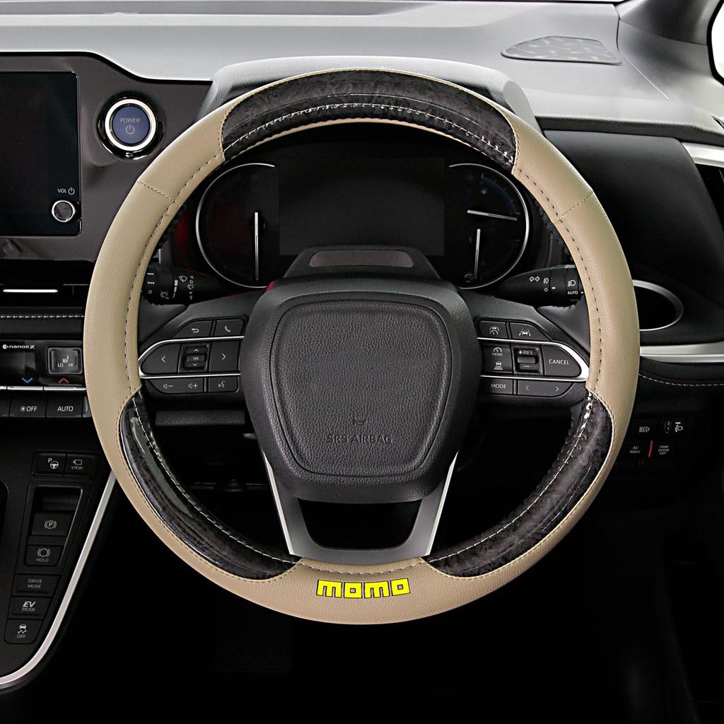 MOMO BRIAR Steering Wheel Cover, Italy, Milan, Size S, Beige/Black Wood