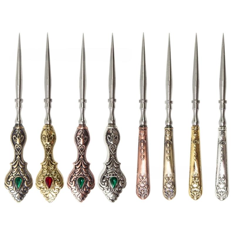 2 Pieces Vintage Sewing Awls Metal Stitching Awl Tailors Awl Tools for Leather Work DIY Craft Hand Stitching Sewing