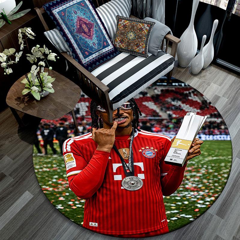 Okrągły Dywan z Nadrukiem Michaela Olise, Antypoślizgowy Zmywalny Okrągły Dywan do Salonu Sypialni Pokoju Zabaw, Dekoracja dla Fana Sportu, Prezent na Święta Urodziny