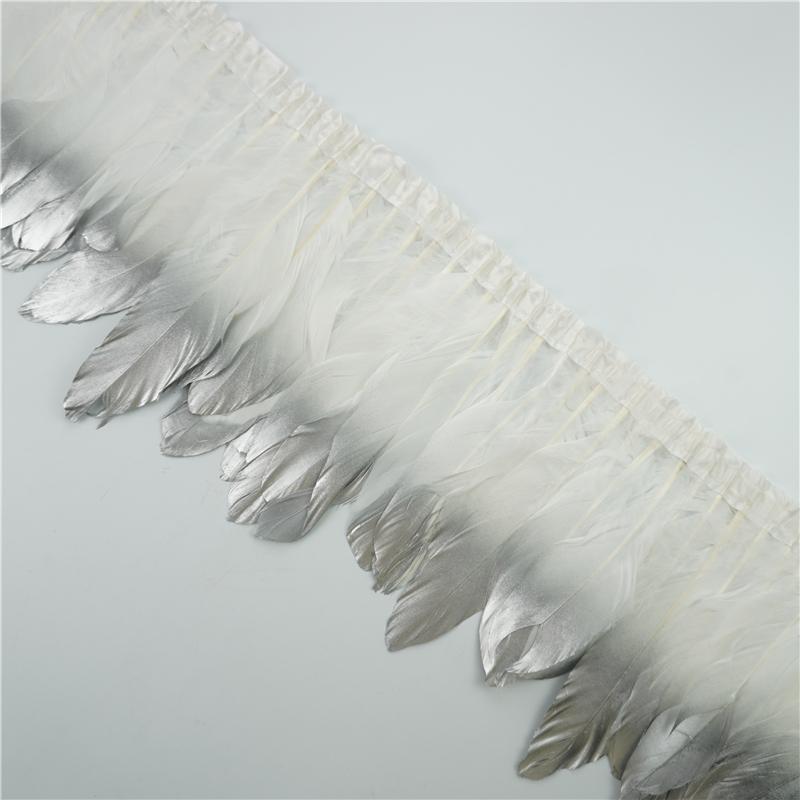 2Meter Gold Silver Goose Feathers Trim On Tape Fringe Ribbon Geese Feather for Crafts Golden Needlework Accessories Decoration