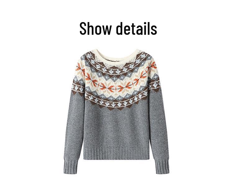 Women's Autumn/Winter Pure Wool Jacquard Knit Pullover Sweater