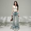 Spring Summer Light Blue Mid Low Waist Slim Micro Flare Trendy Y2K Denim Casual Pants Ladies Casual Pants Oversize Denim Trousers