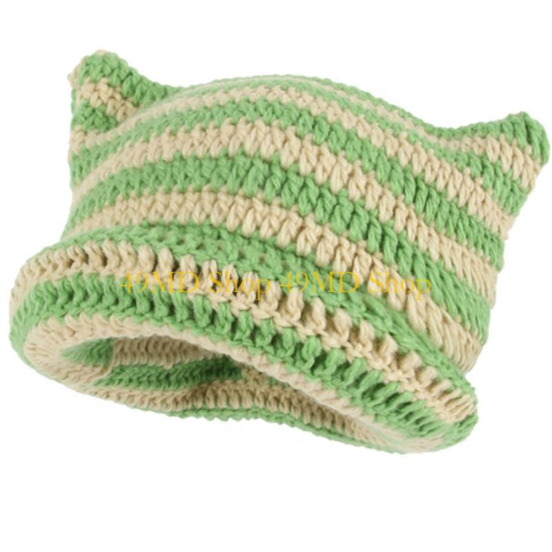 49MD Adult Winter Cycling Hat Knit Hat Cartoon Ear Soft Hat Casual Wear