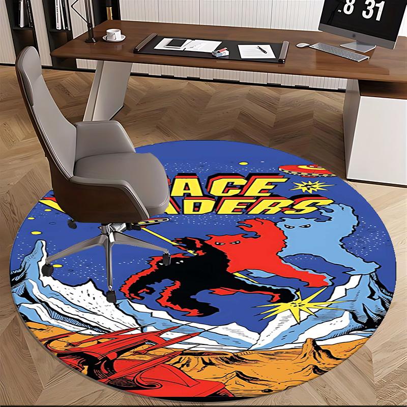 Space Invaders Video Game Art Chair mat Round Rug-Office carpet, Machine Washable, Non-slip, Suitable for Living Rooms, Bedrooms