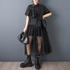 Short Sleeve Plus Size Black Cotton Vintage New In Dresses for Women Casual Loose Long Summer Shirt Dress