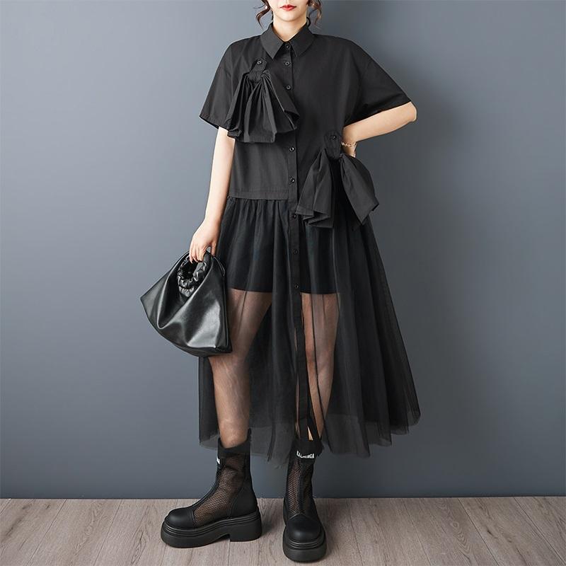 Short Sleeve Plus Size Black Cotton Vintage New In Dresses for Women Casual Loose Long Summer Shirt Dress