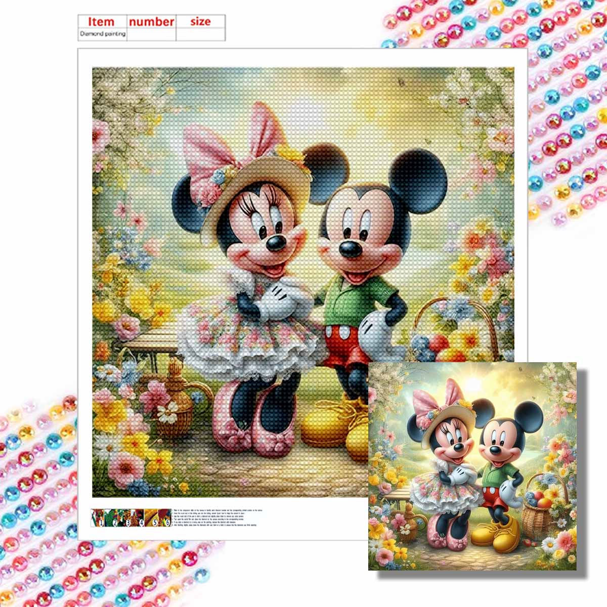 

Алмазная живопись своими руками Круглые алмазы Микки и Минни Полная алмазная мозаика Украшение для дома Живопись Набор для вышивания крестом Round 20x20cm