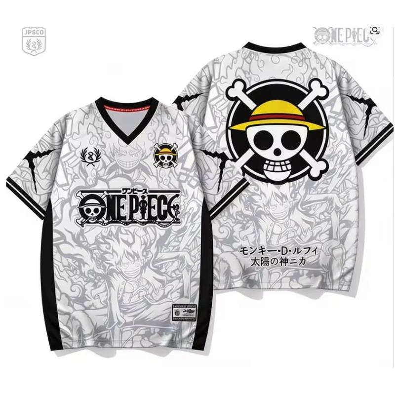 

One Piece Luffy Anime T-Shirt Vintage Baseball Jersey Style Men Women Streetwear Harajuku Graphic Tee L