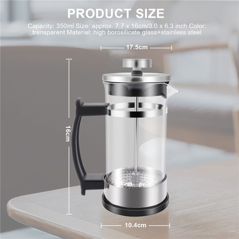 A84X-Coffee Maker Pot, Stainless Steel Glass Coffee Pot French Press Filter Pot Household Tea Maker,Suitable For Making Tea