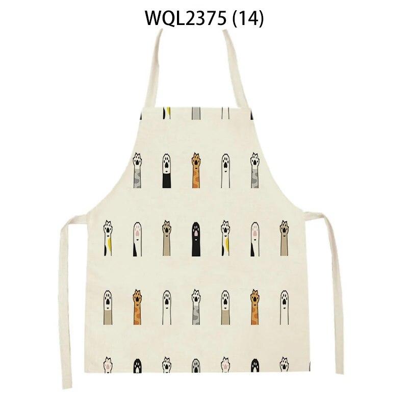 1Pcs Cat Graphic Printed Home Kitchen Apron Linen Sleeveless Antifouling Kids Bib Chef Cooking Baking Apron Home Cleaning Tools