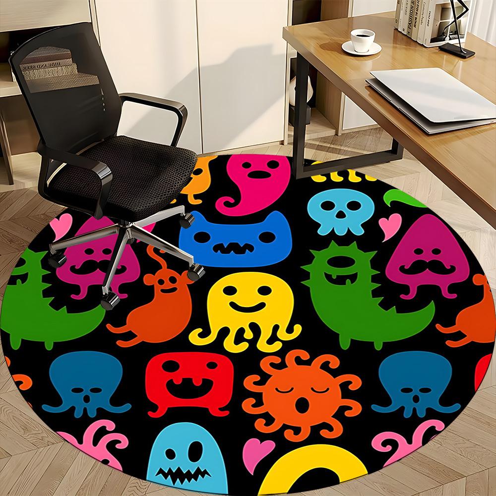 1pc Monster Party Office Round Area Rug, Mat Suitable For Office, Under Office Chairs Bedroom Living Room Home Decor, Room Deco