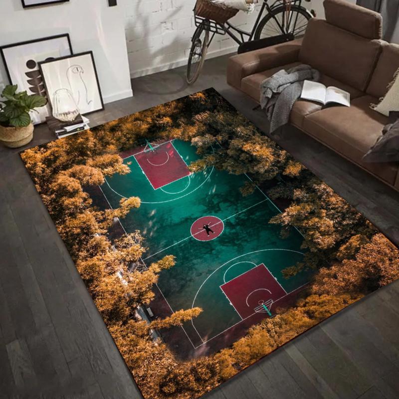 Outdoor Basketball Court Design Area Rug Sports Theme Floor Mat Non-Slip Carpet for Living Room Home Decoration Home Rugs