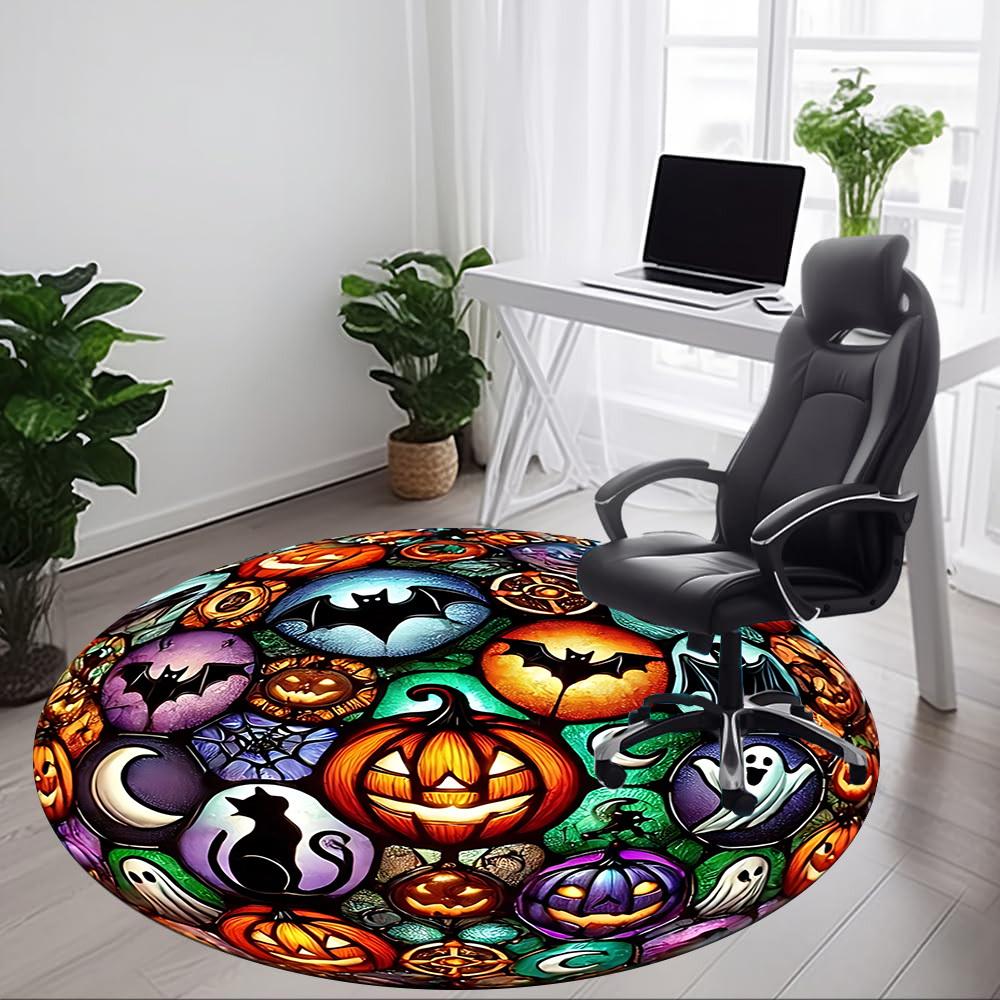 1pc Halloween Stained Glass Chair Carpet for Office Non-Slip, Machine Washable Rug for Office, Room - Polyester, Machine Made yy251029149