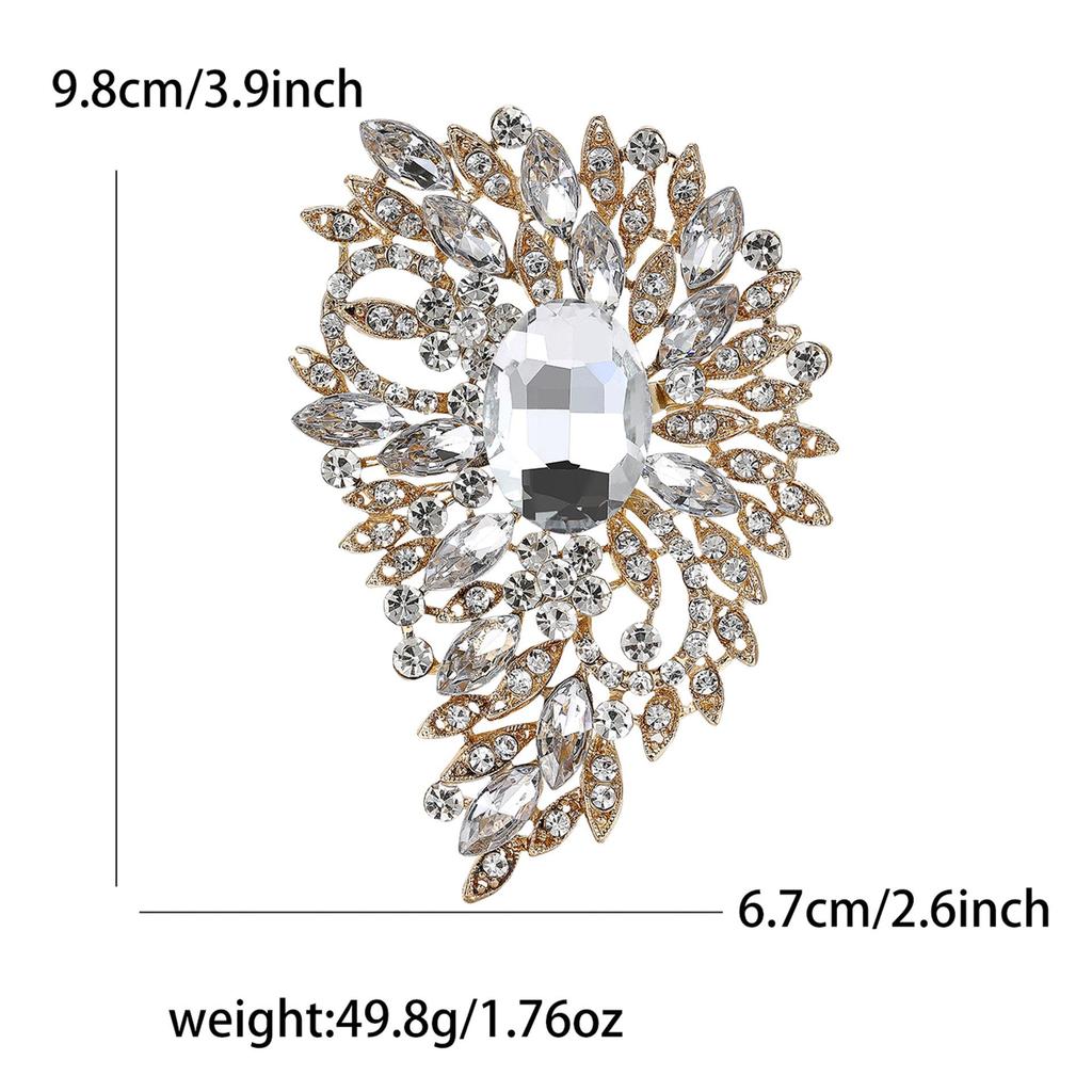 Women's Rhinstone Alloy Brooch - Large Glass Corsage Pin for Suits