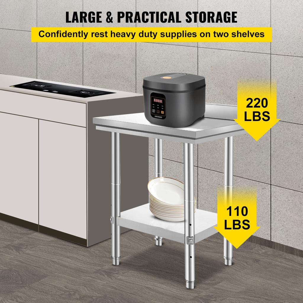SucceBuy Kitchen Work Bench Commercial Catering Table Worktable with Undershelf Stainless Steel 330LBS 286LBS for Restaurant