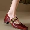 Soft Leather Temperament Single Shoes Women's Spring and Autumn New Red Thick Heel Versatile Skirt Mary Jane Shoes
