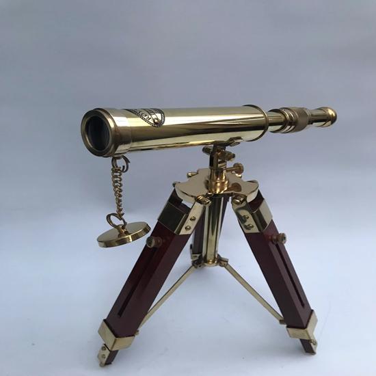 25,4 cm nautische Marine Spyglass Messing Teleskop auf Holz Dreibeinständer