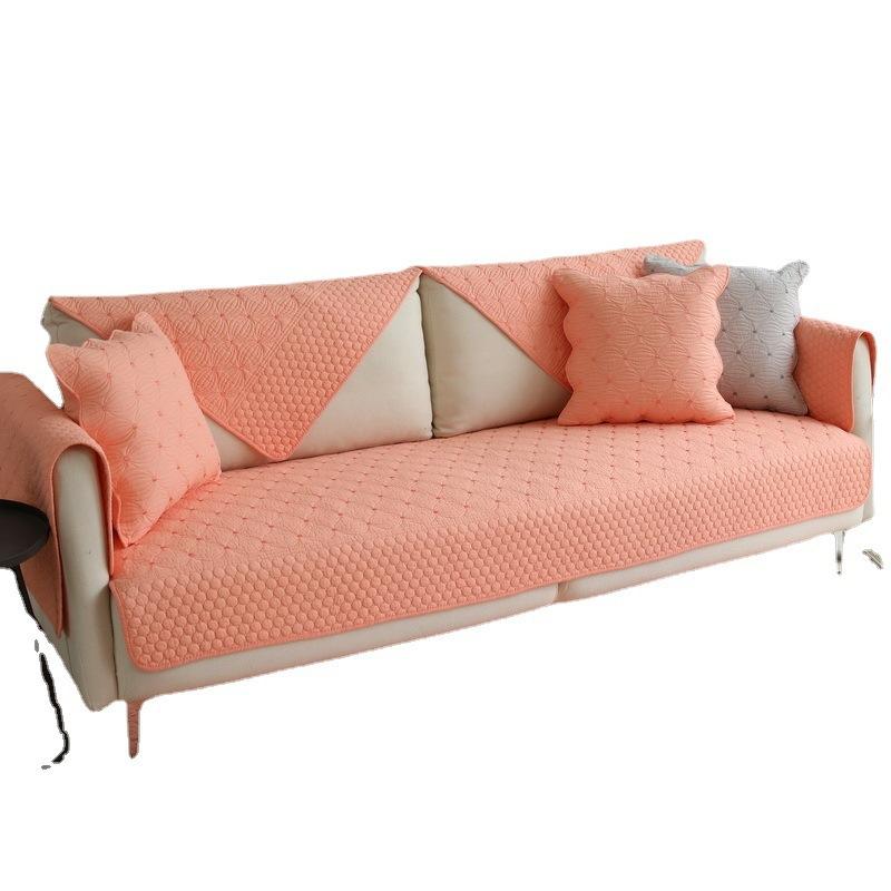 Double-Sided Cotton Washed Quilted Sofa Cushion Nordic Modern Simple Plain Embroidered Leather Sofa Cushion Towel