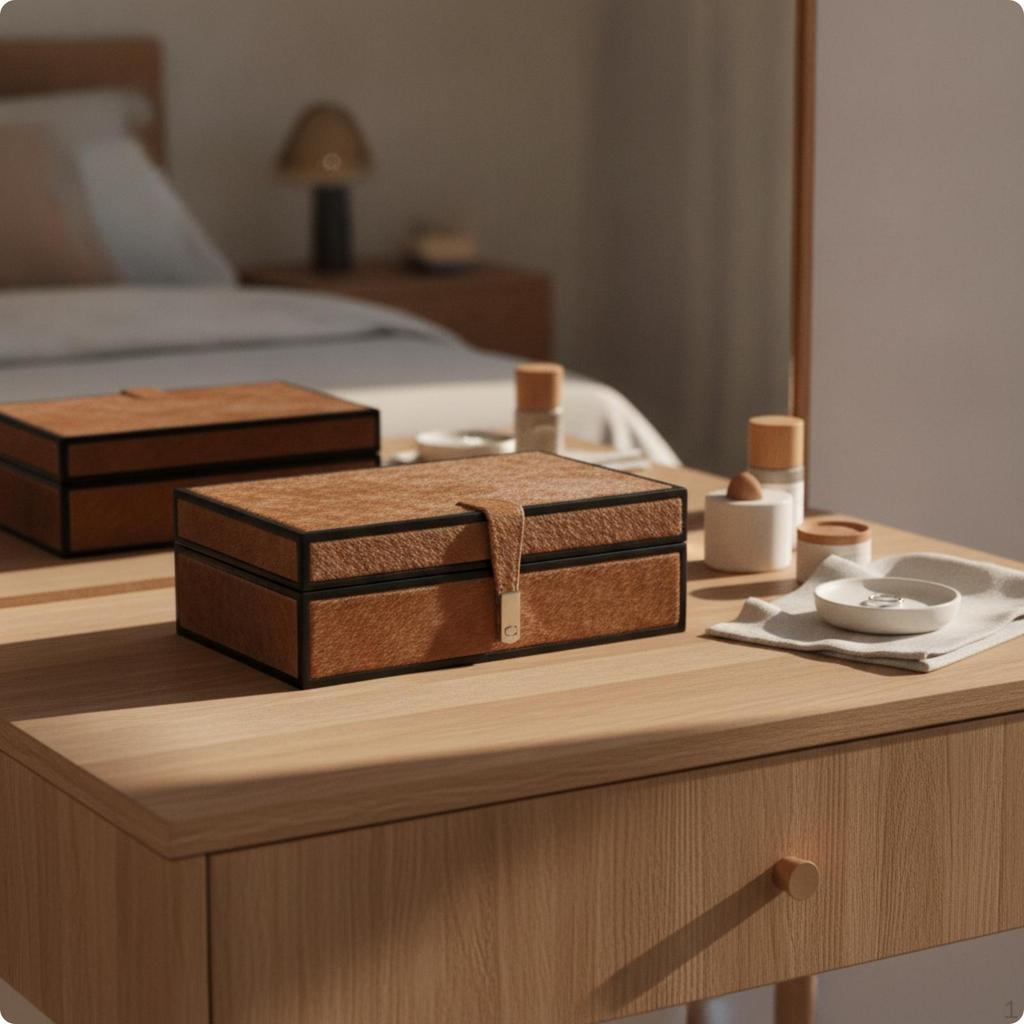 Decorative Box with Clasp | LeatherTextured, ModernLuxury, for Bedroom S Gray White