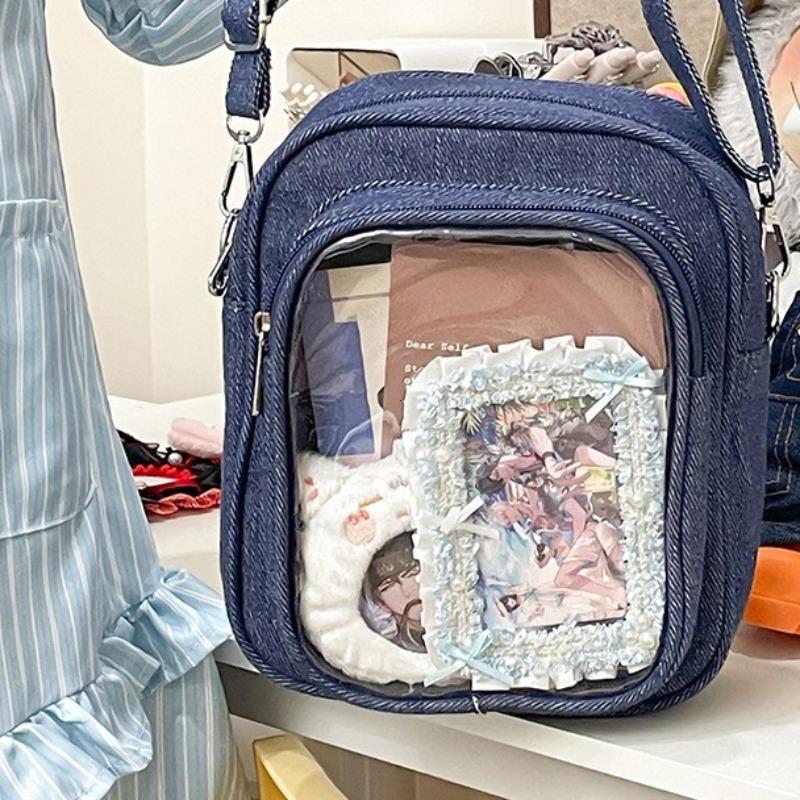 New Denim Ulzzang Ita Bags Female Transparent Badge Doll Show Crossbody Shoulder Bag Individuality Designer 2 Sides Bolso Mujer