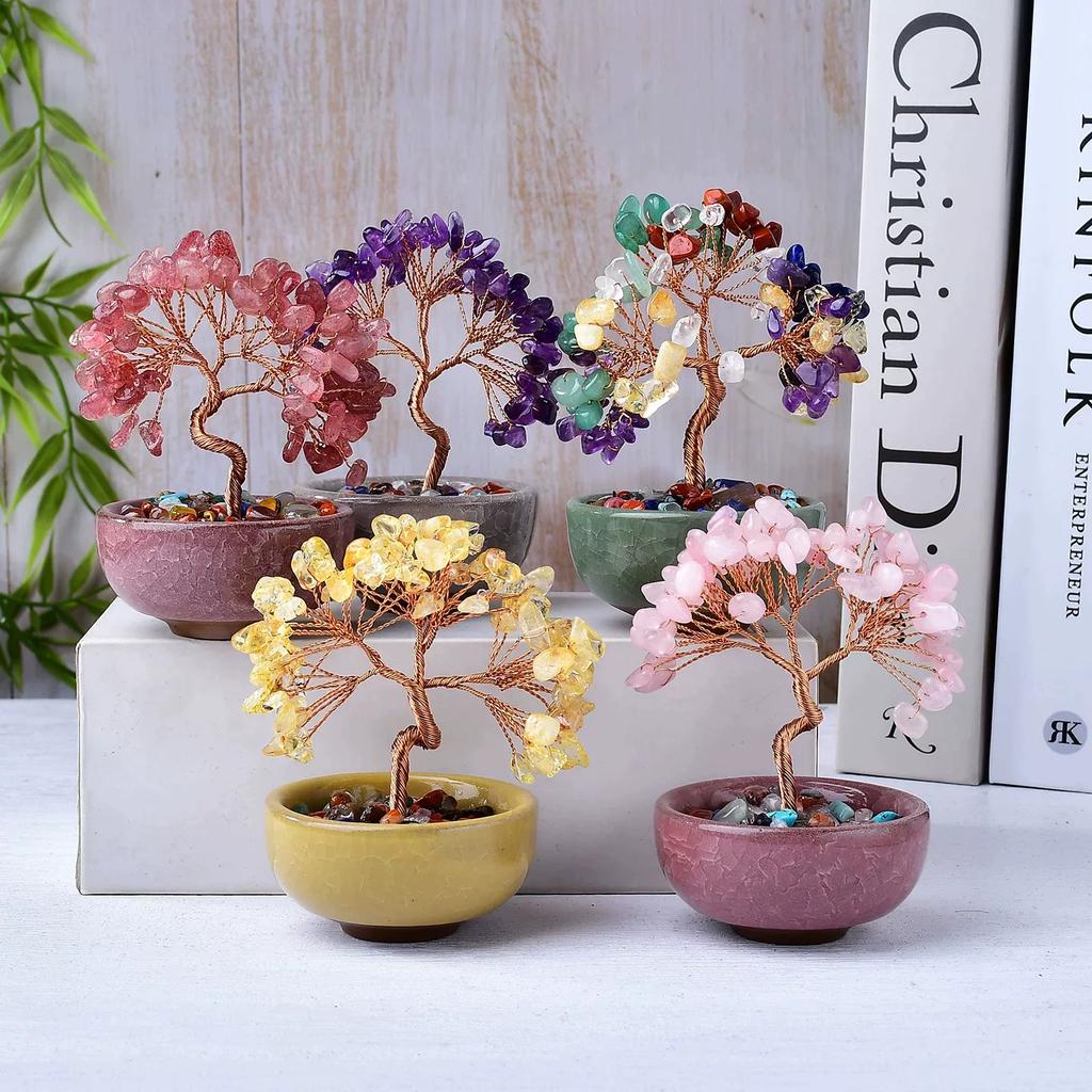 Natural crystal shake money fortune tree fish tank ornament office ornament lucky small ornament creative transshipment gift