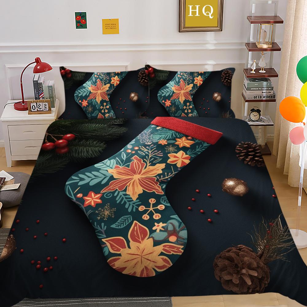 Microfiber Fabric Christmas Bedding Set Luxury HD Quilt Cover Pillowcase 2 or 3 AU/EU/DE/US Full Size Quick Drying Easy Cleaning Home Decoration