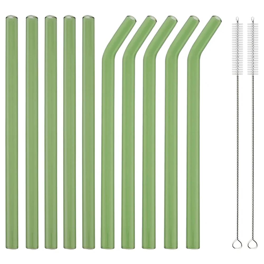 10Pcs Reusable Drinking Straw 12mm Glass Straws Eco-friendly High Borosilicate Glass Straw Colorful Tube Party Bar Drinkware