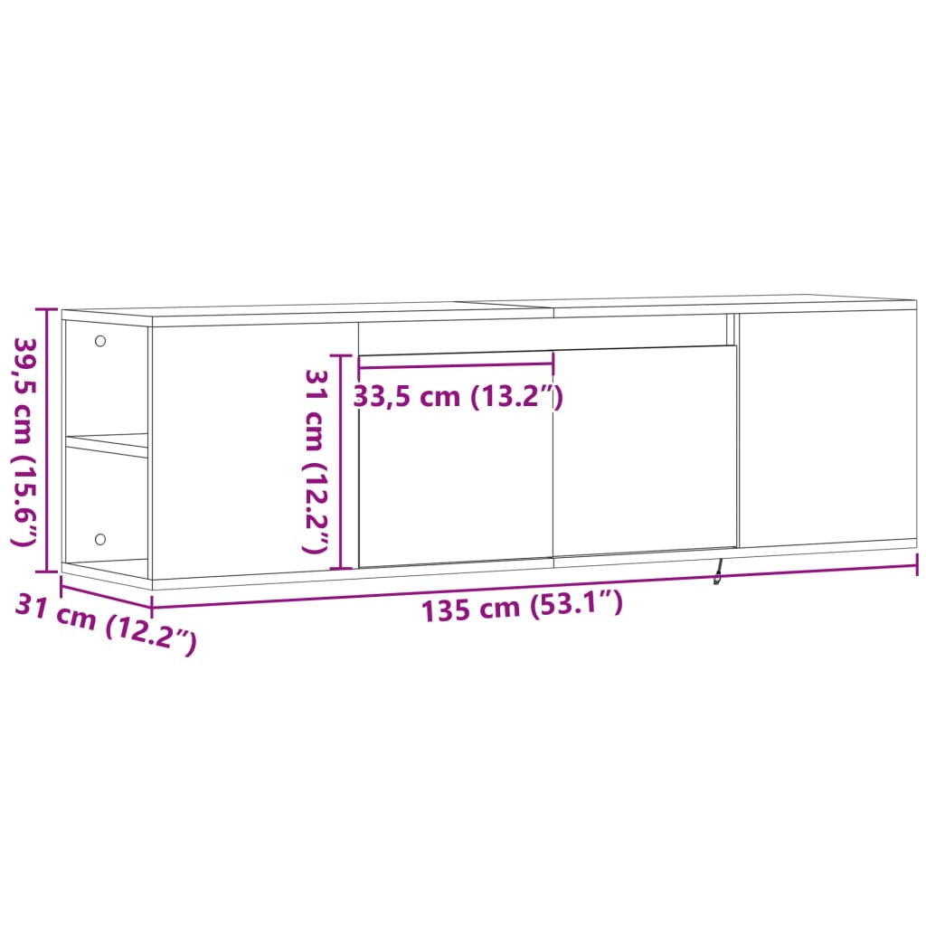 TV Wall Cabinet with LED Lighting Sonoma Oak Finish 135 x 31 x 39.5 cm