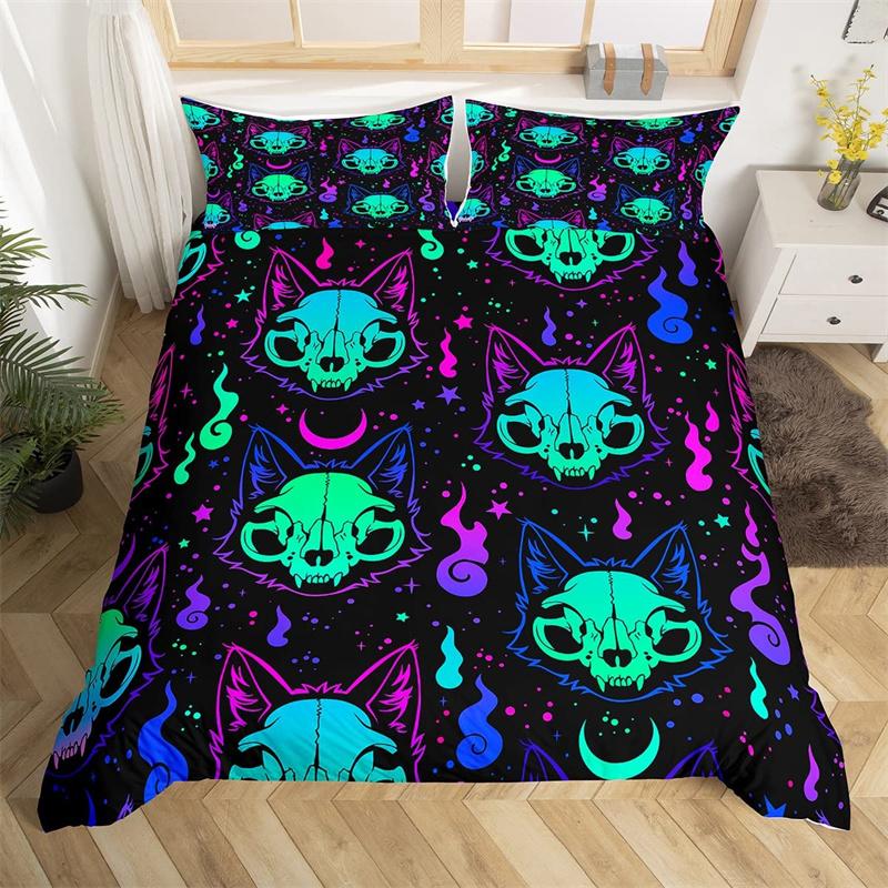 

Cute Halloween Cat Duvet Cover Mystery Castle Bedding Set For Kids Teen Microfiber Misty Forest Bat Quilt Cover Queen Bedclothes EU single(135x200cm)