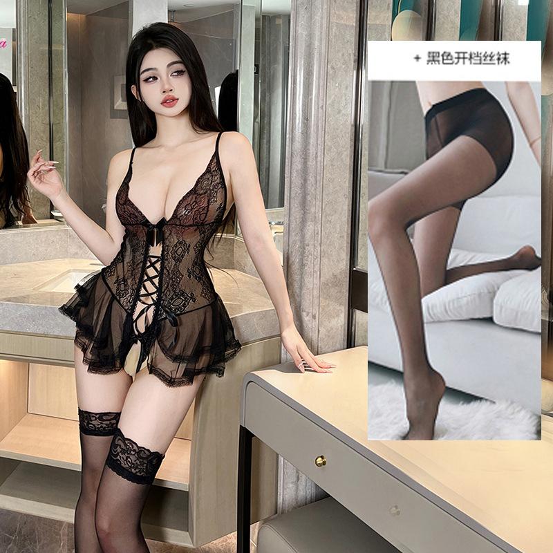 Sexy Lingerie Stepmom Skirt Small Chest Bed Onesie Women's Pure Desire Wind Lace Transparent Pajamas Passionate Temptation