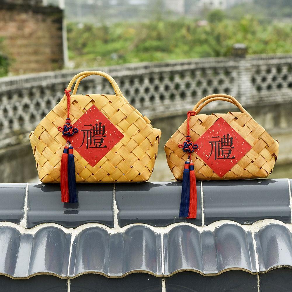 Natural Woven Bag Wooden Storage Box Multi-functional Hand-held Basket  Zongzi