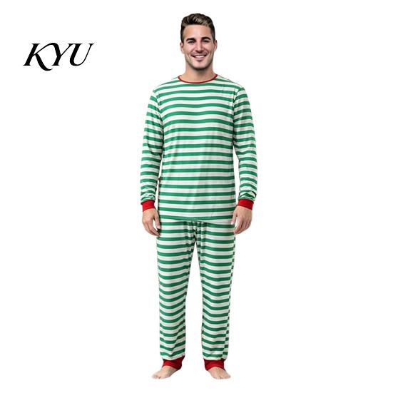 Мягкая одежда для сна на зиму, Комплект matching family pajamas, Зелено-белая полоска, Рождественский, 2 предмета, Милые пижамные комплекты для мужчин и женщин, Праздничные, С длинным рукавом, Для отдыха