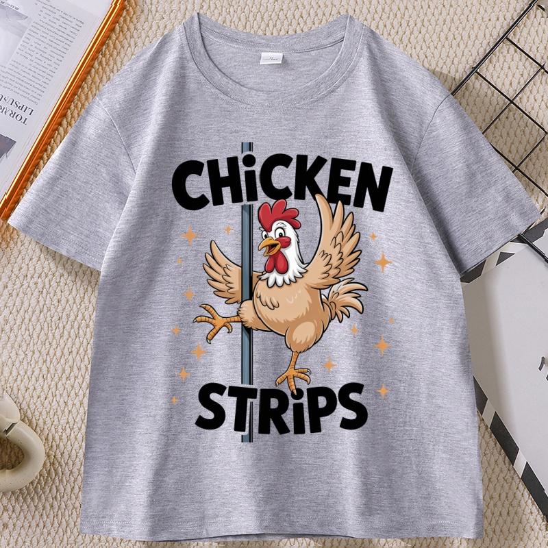 Chicken Strips Pole Dance Tshirt for Unisex Women Cartoon Funny Humor Graphic Tees Casual Cotton Short Sleeve Round Neck Tees