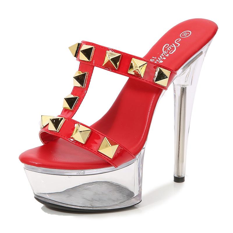 Women's Platform Sandals Gold Rivet Sexy Clear Platform Sandals Crystal Flower Sandals LFD-190-38