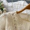 High Quality Runway Design Embroidered Beaded Round-Neck Wedding Dress for Women Summer Lace Crochet Slim Pleated Dress