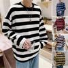 Men's Striped Sweatshirt Crew Neck Long Sleeve Casual Loose Fit Fashion Top for Youth Men Accessories