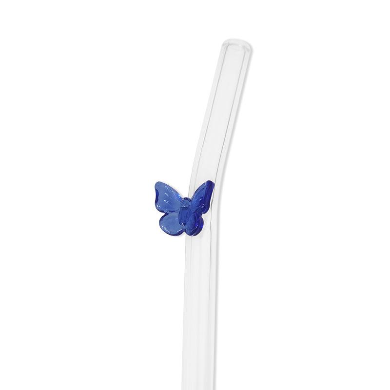 Transparent Bent Butterfly Glass Straw for Juice & Milk - High Temperature Resistant Stirrer