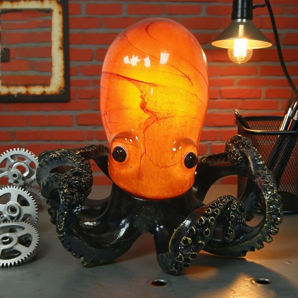 Lamp, Unique Resin Sucker Texture Tentacles Amber Glass Body Nautical Decorative Art Lamp Coastal Decorative Night Light