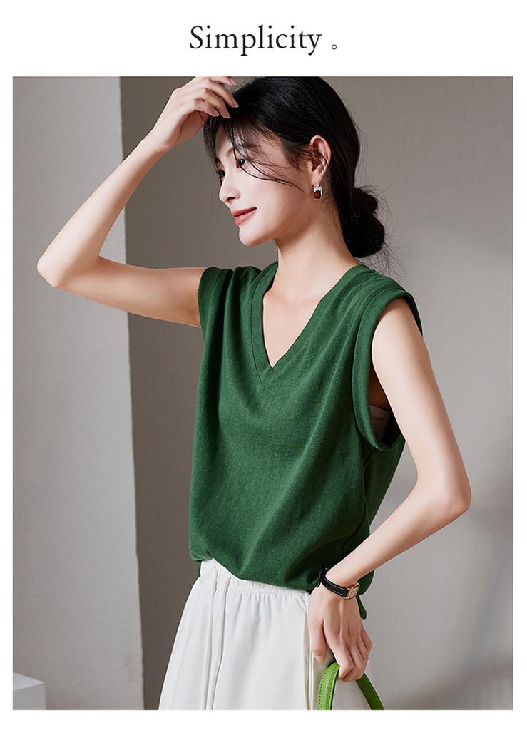 Simple Commuting V-Neck Sleeveless Vest T-Shirt for Women