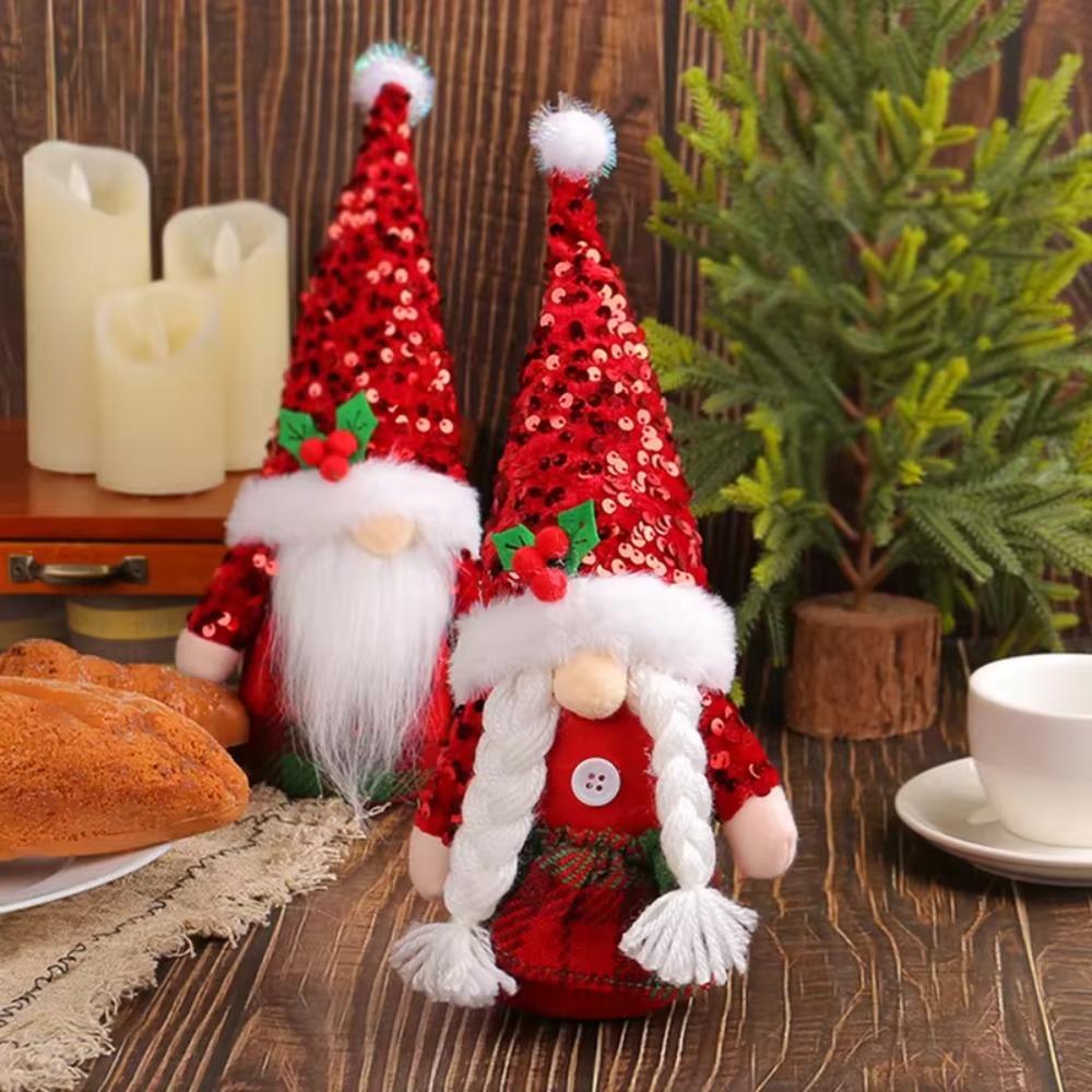 Long Hair Christmas Gnome Doll With Sequins Faceless Doll Desktop Ornaments  New Year