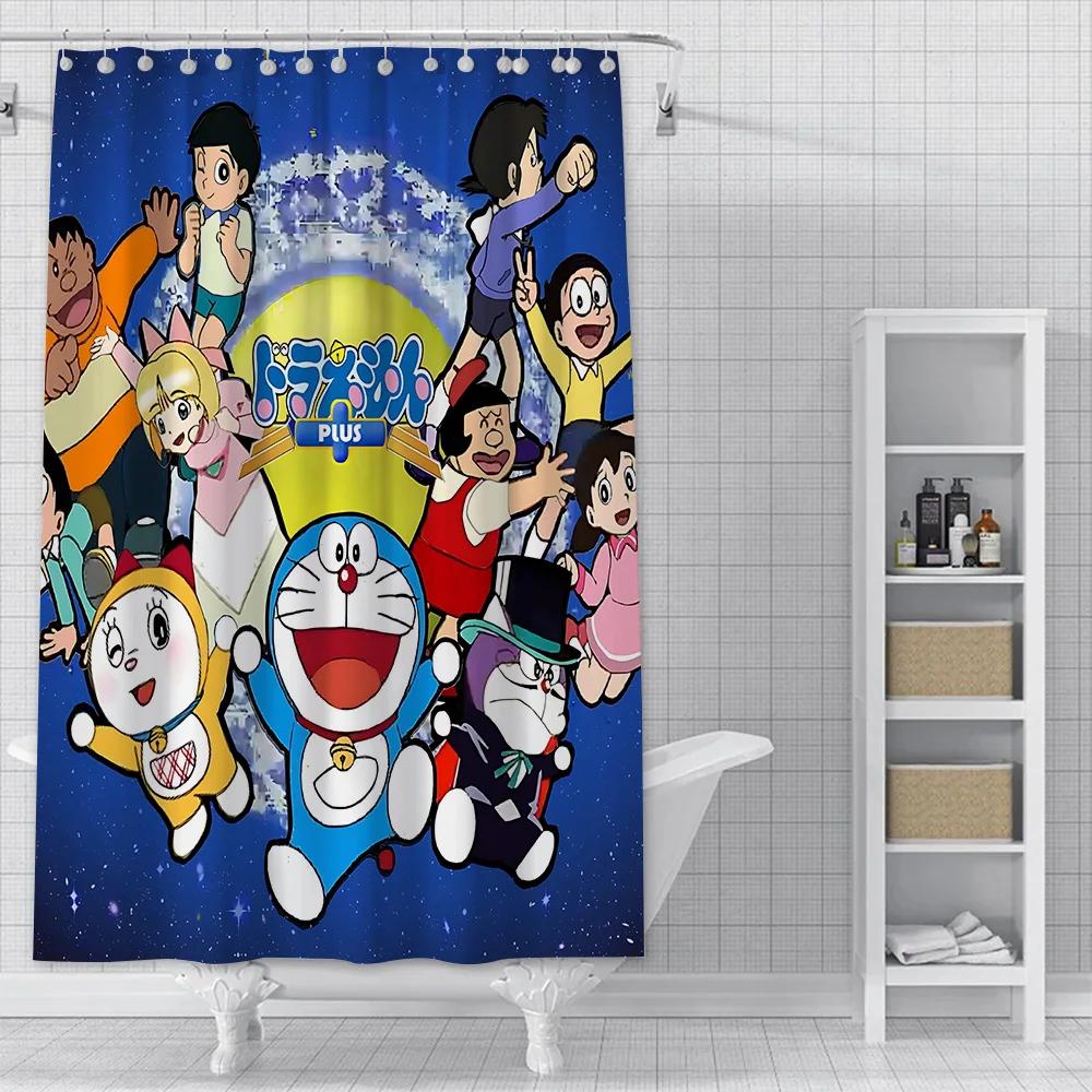 PO01 Lovely Cartoon D-Doraemons Shower Curtain Waterproof Polyester Fabric Bath Curtains Home Bathroom Decor Curtain With Hook