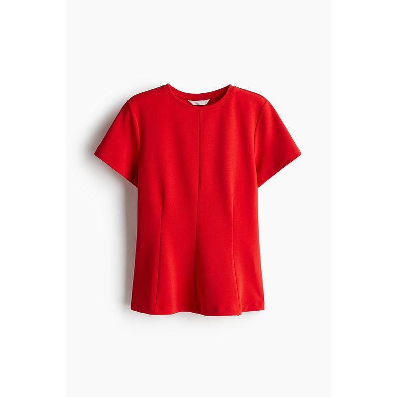 

HM Women s Clothing Fall 2025 New round Neck Short Sleeve Jersey Silm Waist-Controlled Top 1277321 Red 160/88