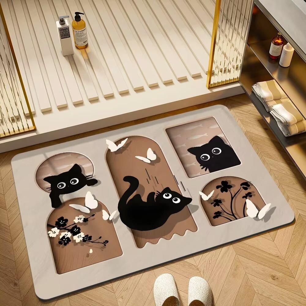 Kitten Diatom Mud Bathroom Floor Mat Non-Slip Absorbent Quick-Drying Foot Mat Toilet Toilet Door Carpet Dirt-Resistant