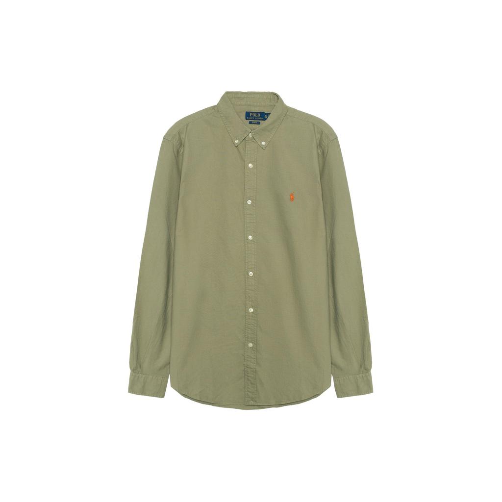Polo Ralph Lauren Ss23 Solid Color Logo Embroidered Single-Breasted Long Sleeve Shirt Men shirts Green 710847235-034