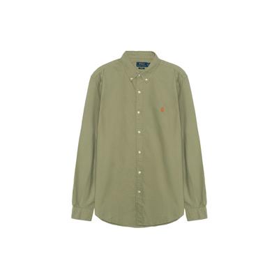 Polo Ss23 Color Sólido Logo Bordado Camisa de Manga Larga con Botonadura Simple Hombre camisas Verde 710847235-034