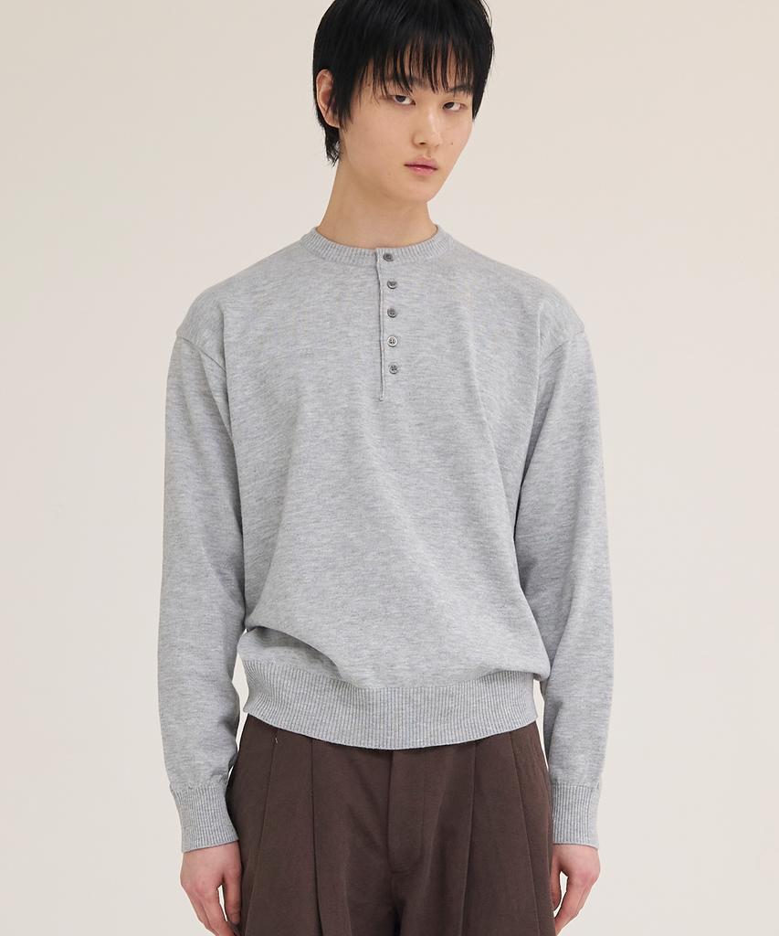 Akesi Andy Soft Henley Neck Knit_Melange Grey